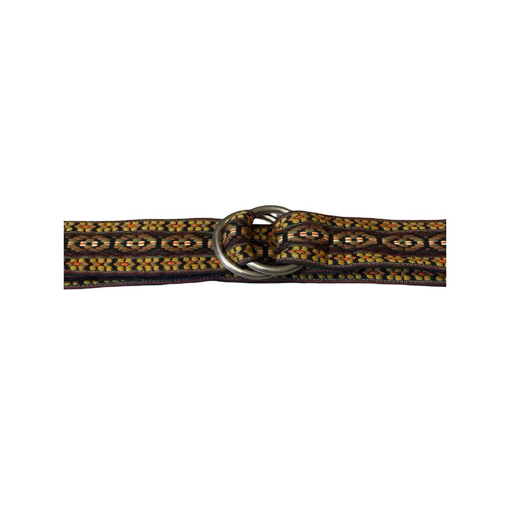 Vintage Style Woven Tapestry D-Ring Belt Boho Geometric Brown Orange One Size - Picture 2 of 6